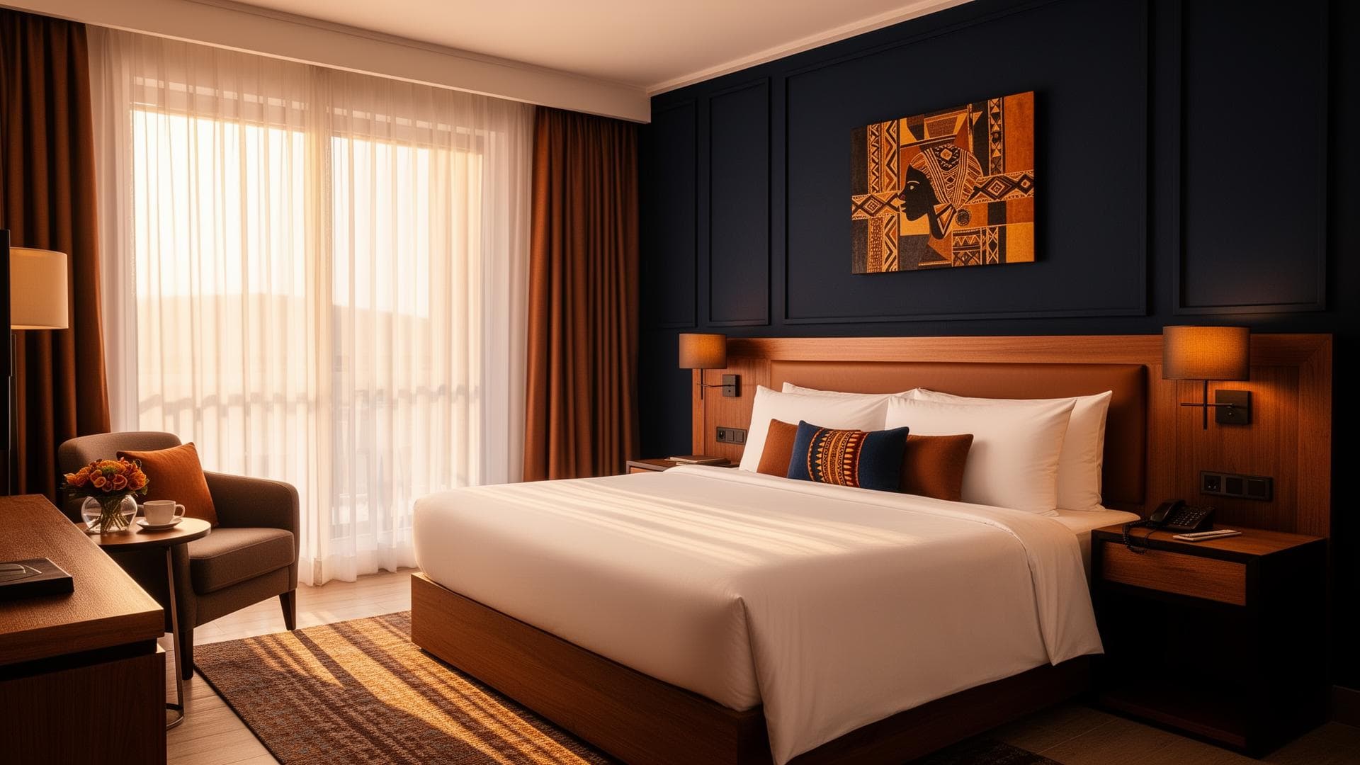 Luxurious room at Nuru Hotel with morning sunlight